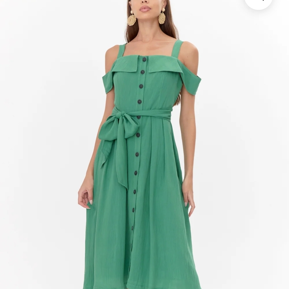 Adelyn Rae Green Midi Dress with Button Detail